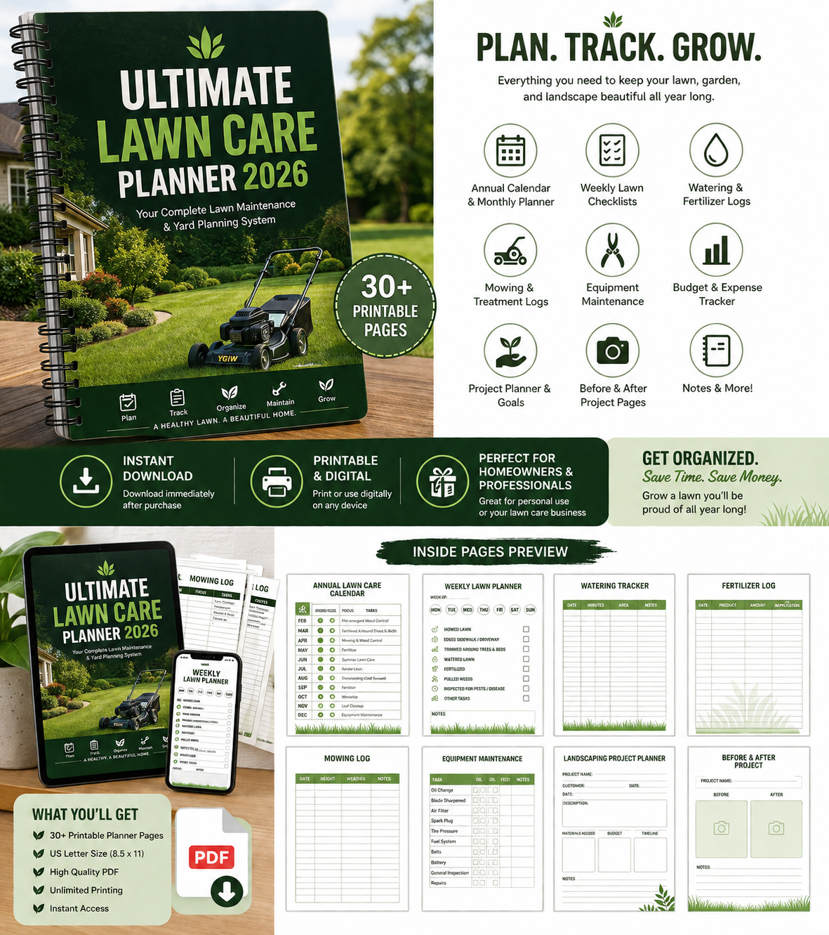 Ultimate Lawn Care Planner 2026 | Printable PDF Digital Download
